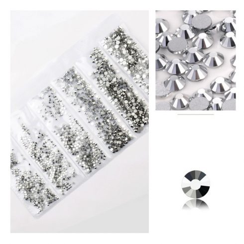 1680 darabos kristály strassz készlet  6 féle méretben P03 - Silver