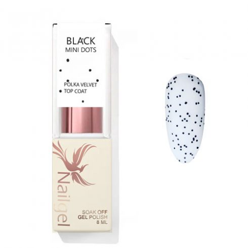 Polka  Velvet Top Coat - Black mini dots  - Lesk gél 8ml